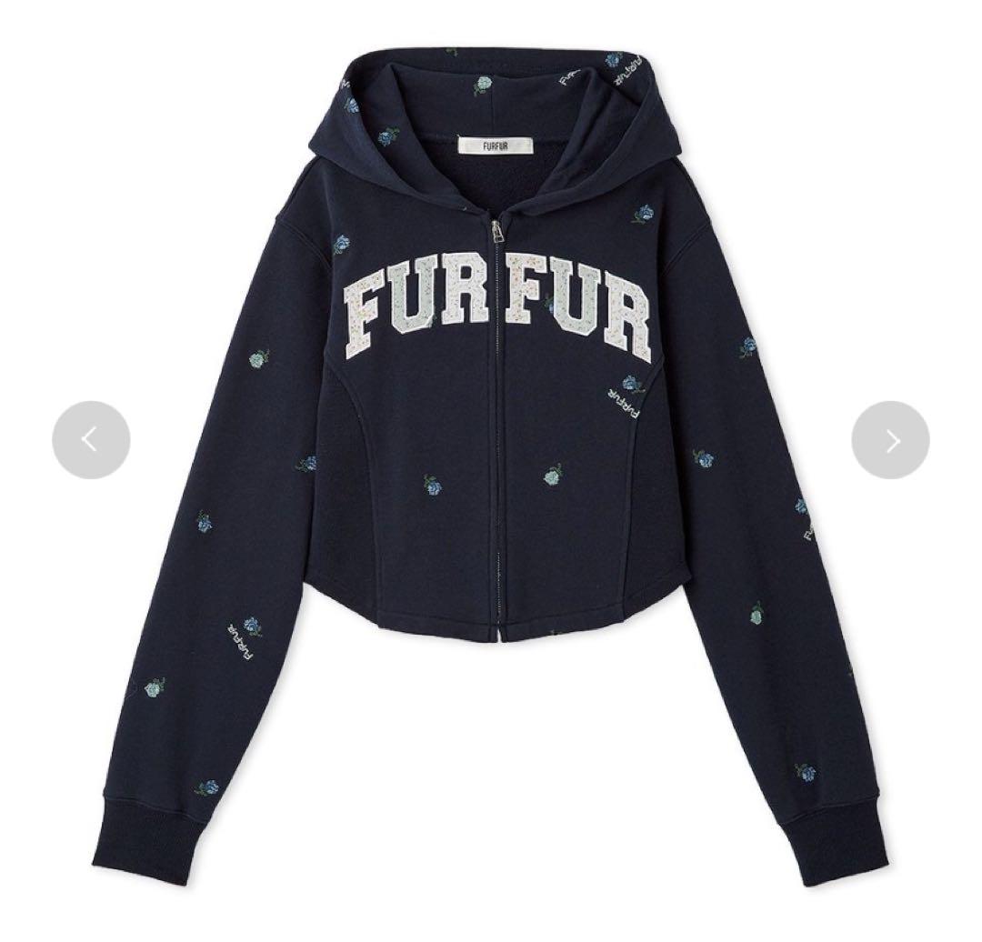 25AW【新品未使用】FUR FUR フラワー刺繍ジップアップフーディー