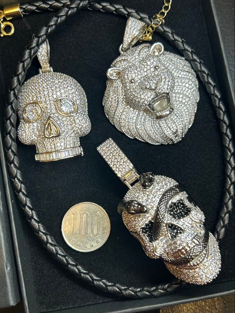 ￼スカル2種＆ライオンキュービック➕レザーネックレスセット　おまけ