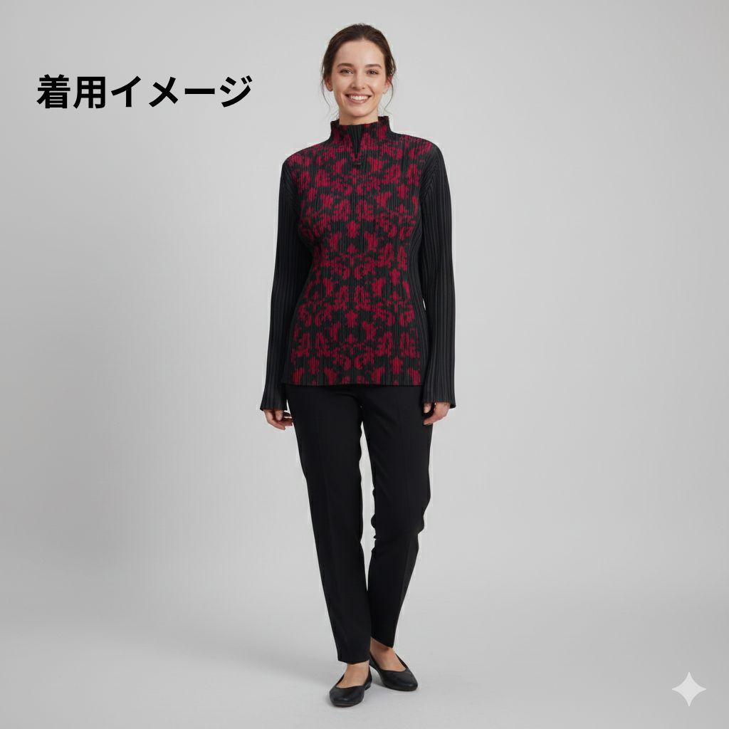 プリーツプリーズ イッセイミヤケ 長袖カットソー ダマスク柄 ハイネック