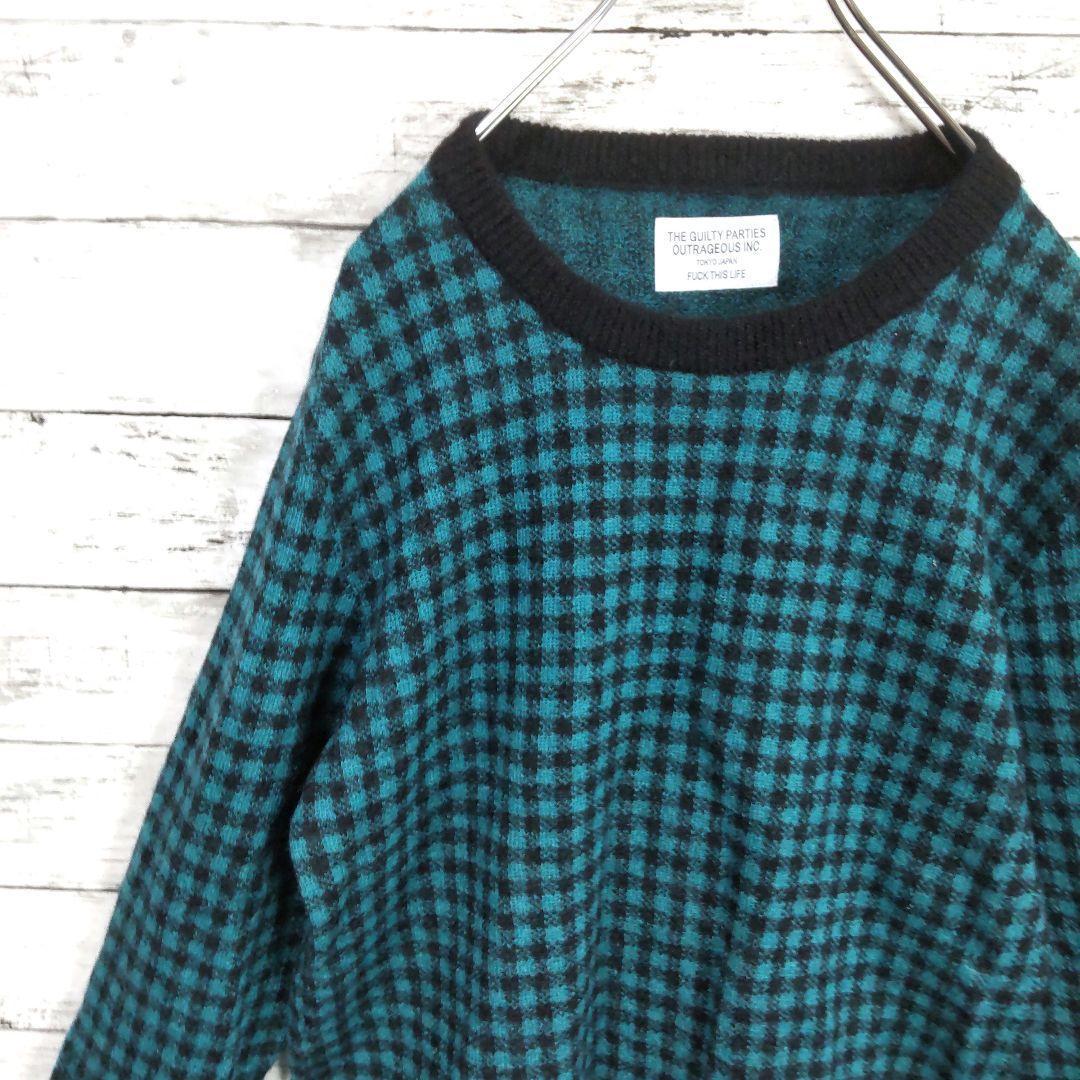 【モヘヤ】ワコマリア♧チェックニット　ウール　日本製　ルード　M 良カラー　美品