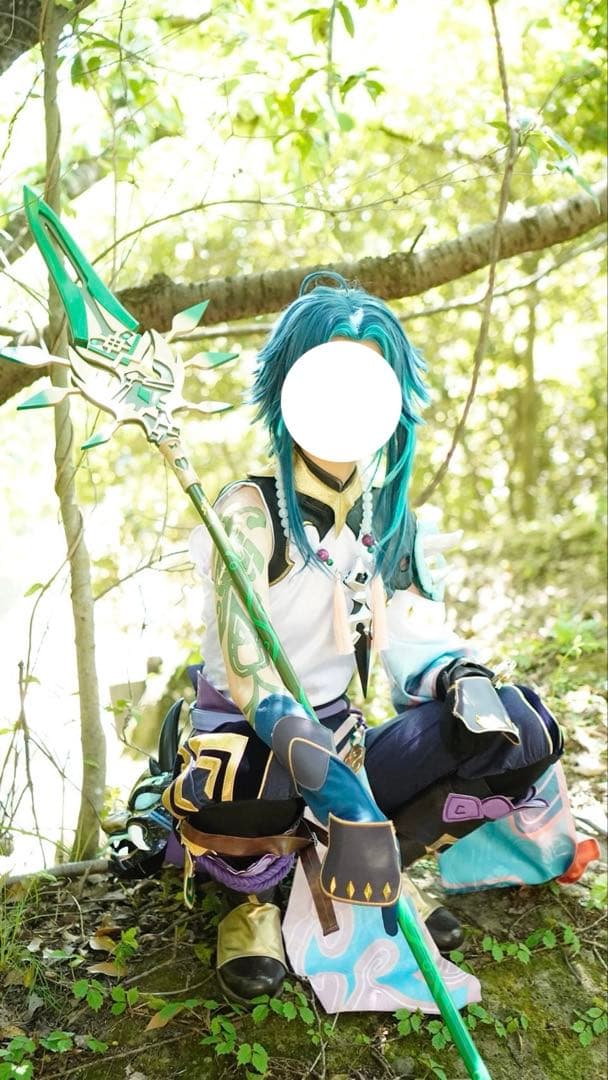 三分妄想　原神　魈　コスプレ　ウィッグ　衣装　靴　タトゥー　武器　Mサイズ