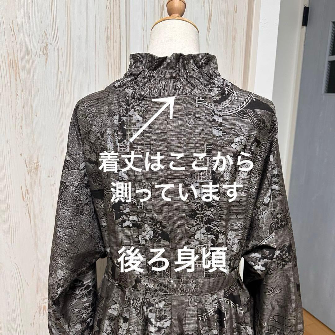 着物リメイク 大島紬(9マルキ)からピンタックの襟ギャザーワンピース(L)