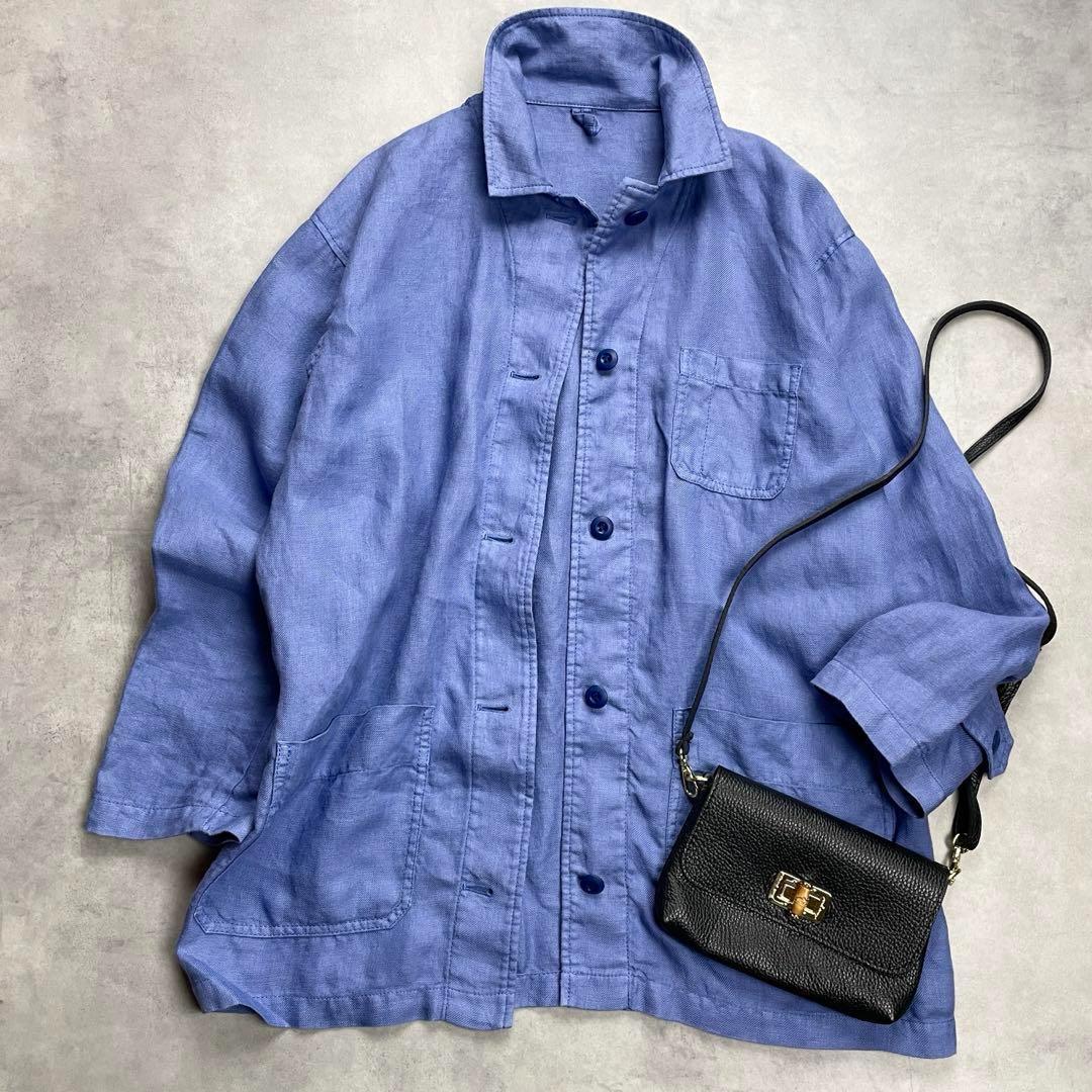 美品 フレームワーク 　カバーオール フレンチリネン　リネンジャケット　ブルー
