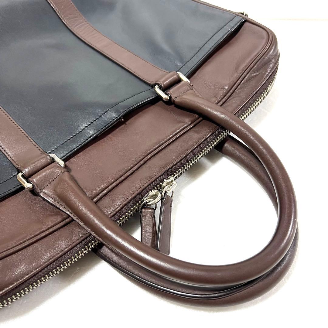 【良品】COACH コーチ ビジネスバッグ ネイビー×ブラウン 71066