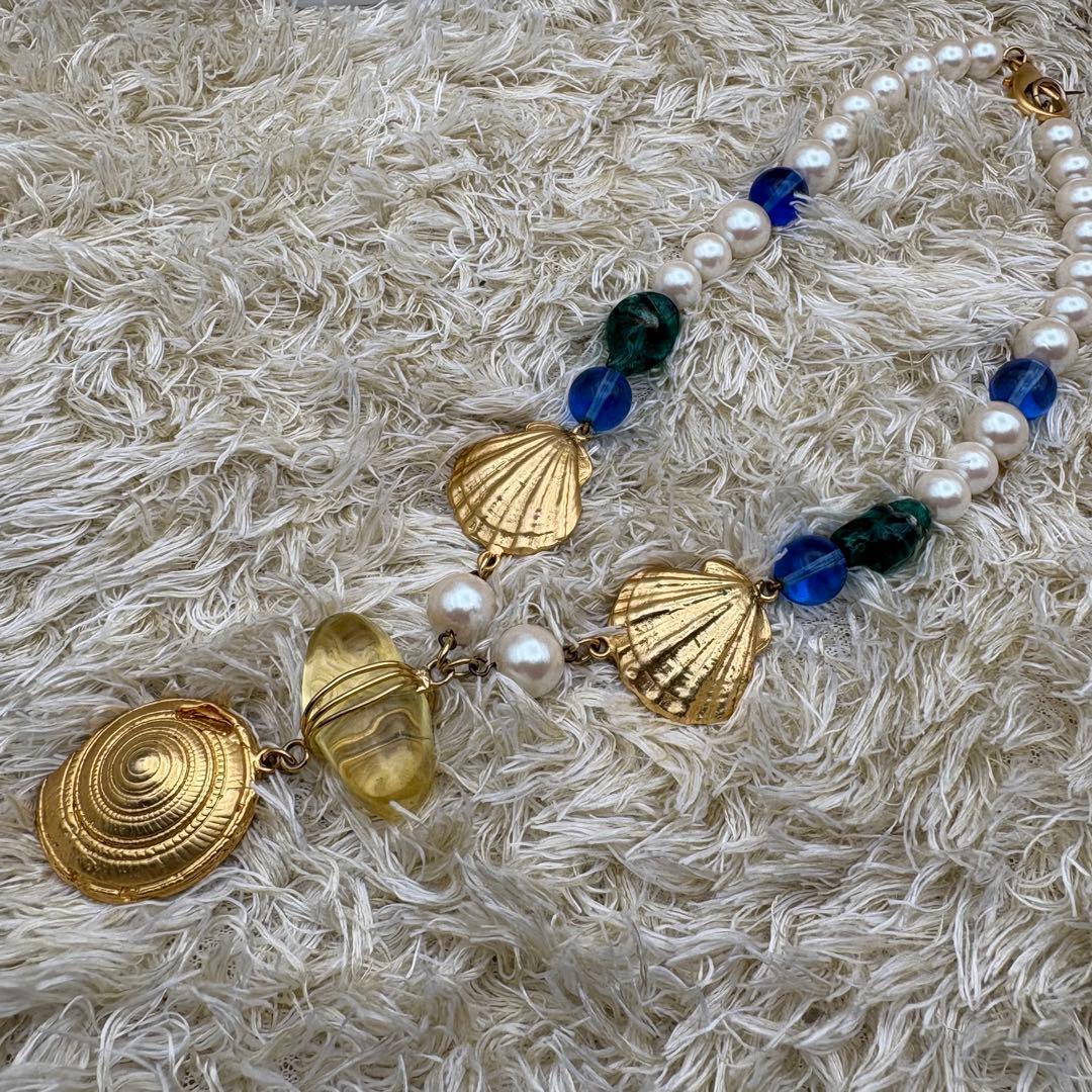 KENZO ケンゾー　シェル　カラーストーン　フェイクパール　ネックレス