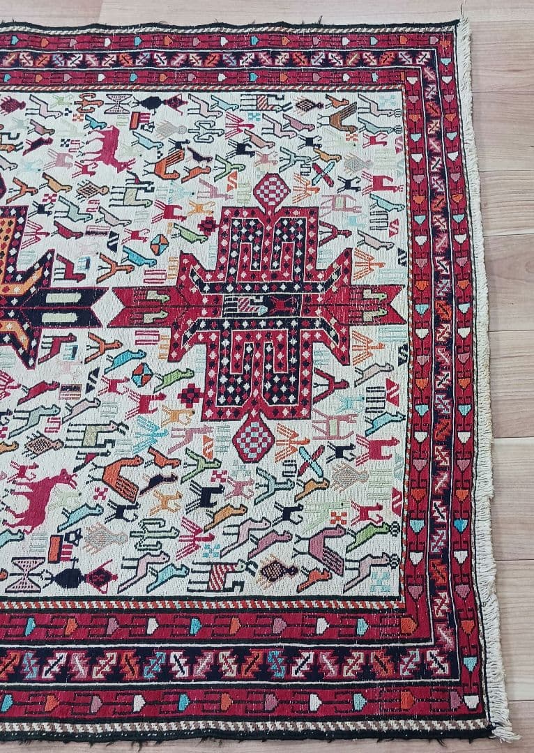 専用Y2773 イラン キリム ウール 手織り ラグマット 138×106㎝