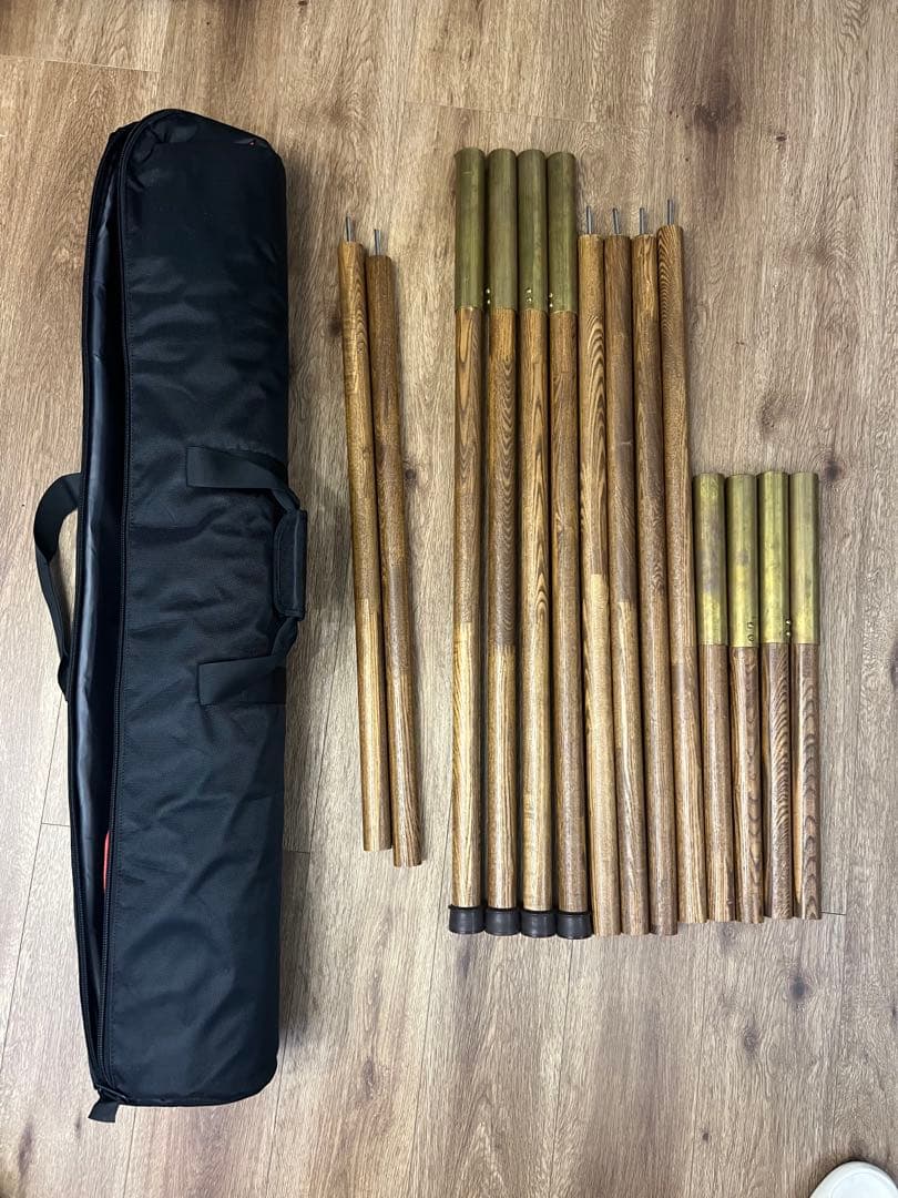 ウッドポール 4本セット 木製 真鍮 タープ キャンプ アウトドア ルートベース