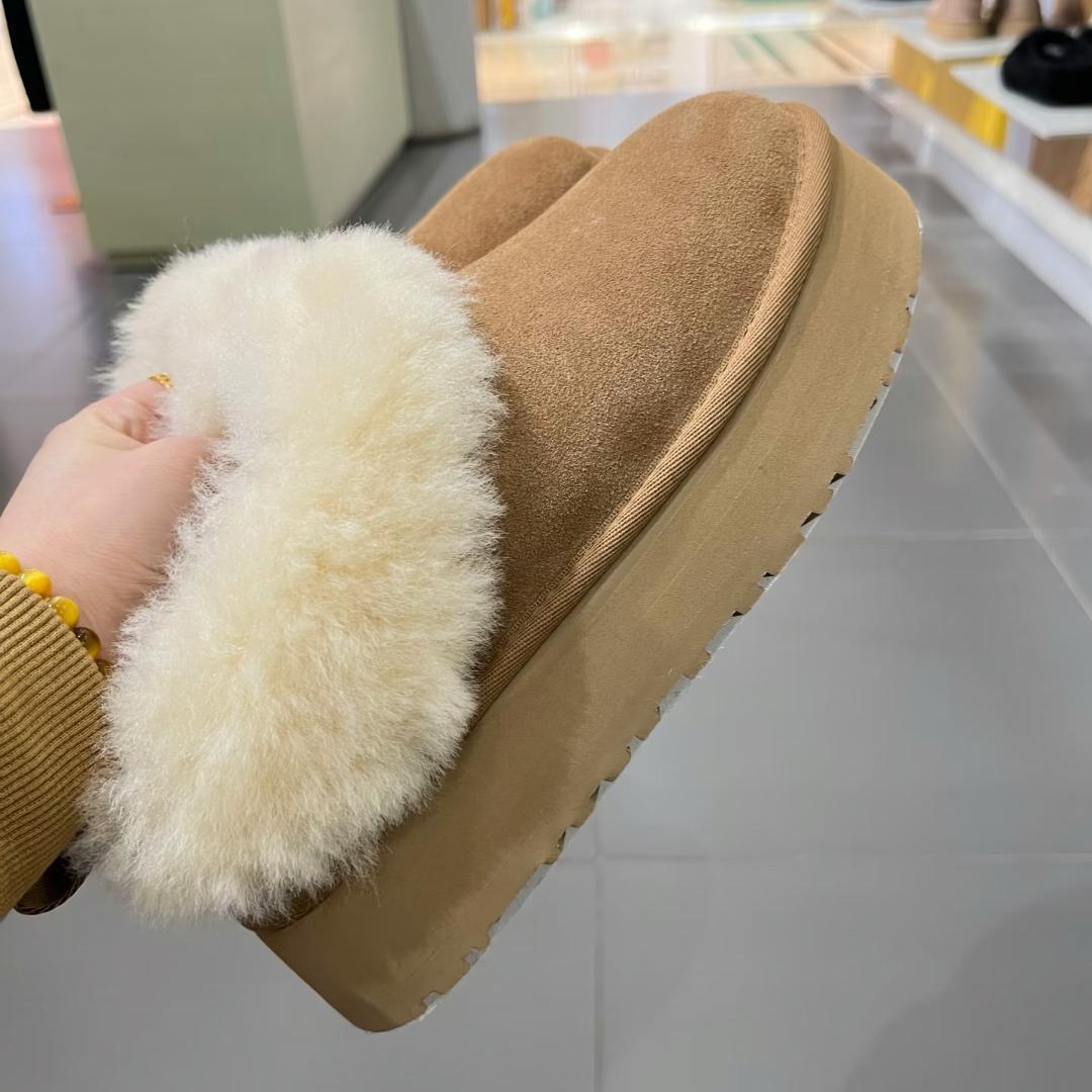 早い者勝ち！UGG ファー付きスエード厚底ムートンブーツ