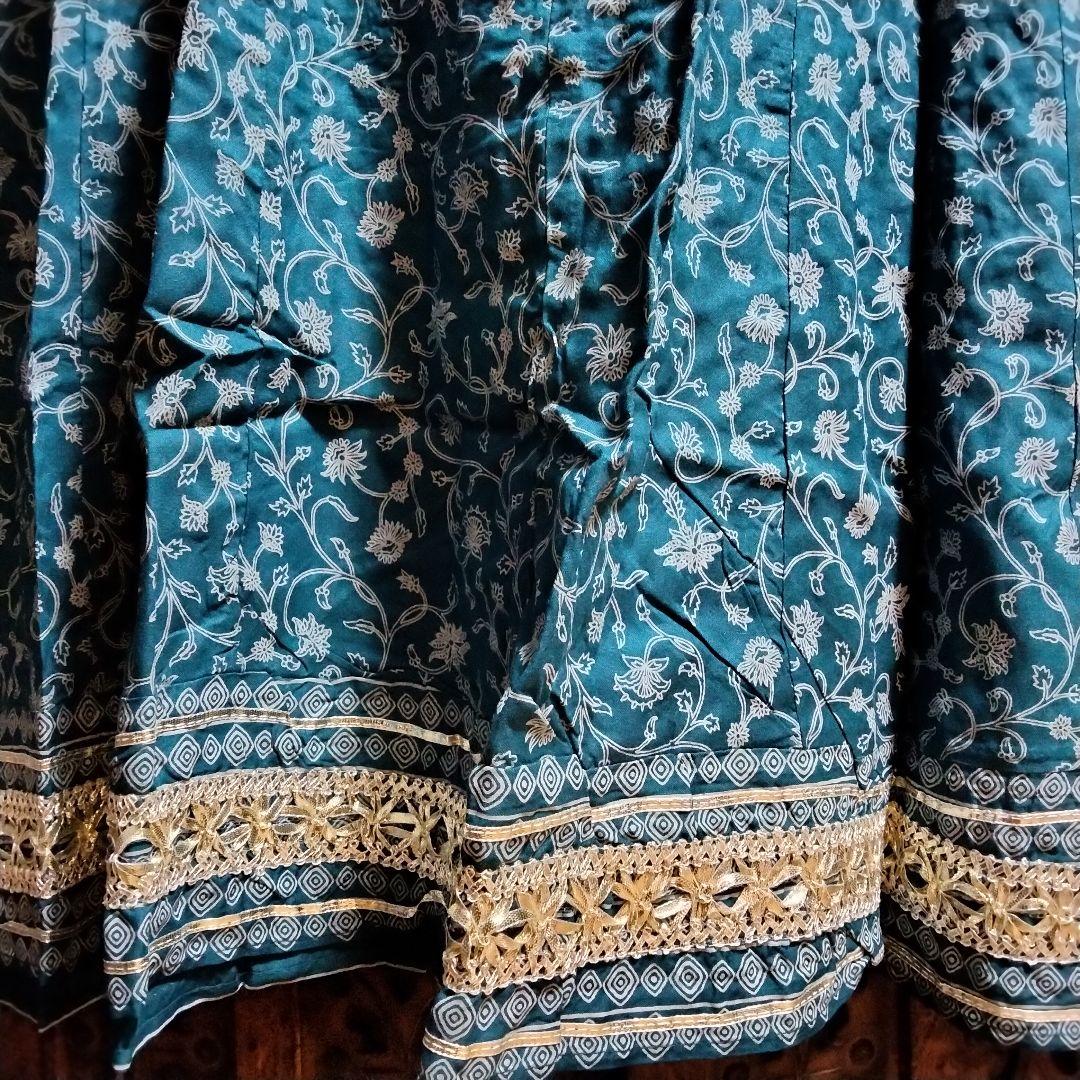 ◎専用◎インド アナルカリクルタ ティールブルー×シルバー刺繍【63A-4】