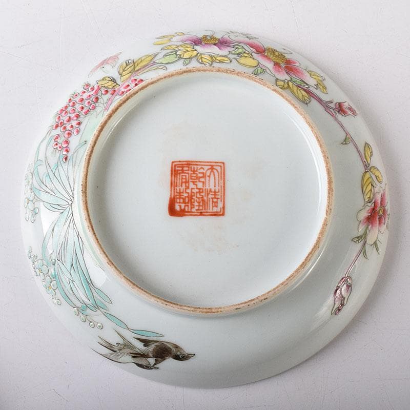 中国　大清乾隆年製　粉彩　花鳥文　皿　C　7821