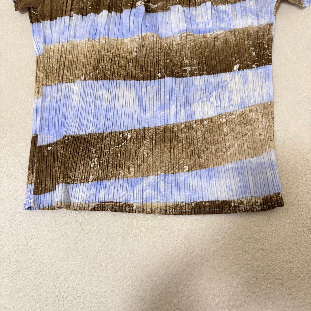 極美品✨PLEATS PLEASE プリーツ　半袖　オフショル　水色　ブラウン