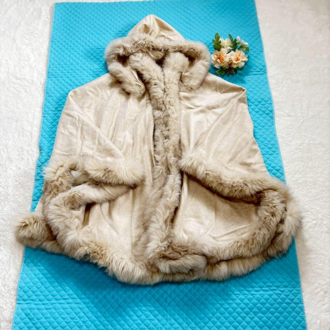 F-wisteria高級カシミヤ100% ＆フォックス毛皮ポンチョ•ケープコート