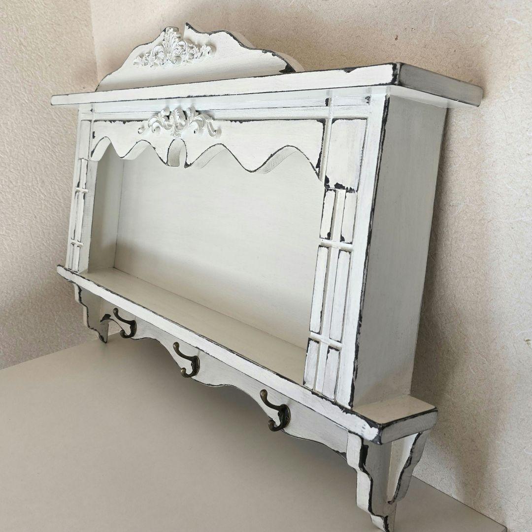 フレンチアンティークシャビー壁掛け シェルフ　ワイド768　モール　ホワイト