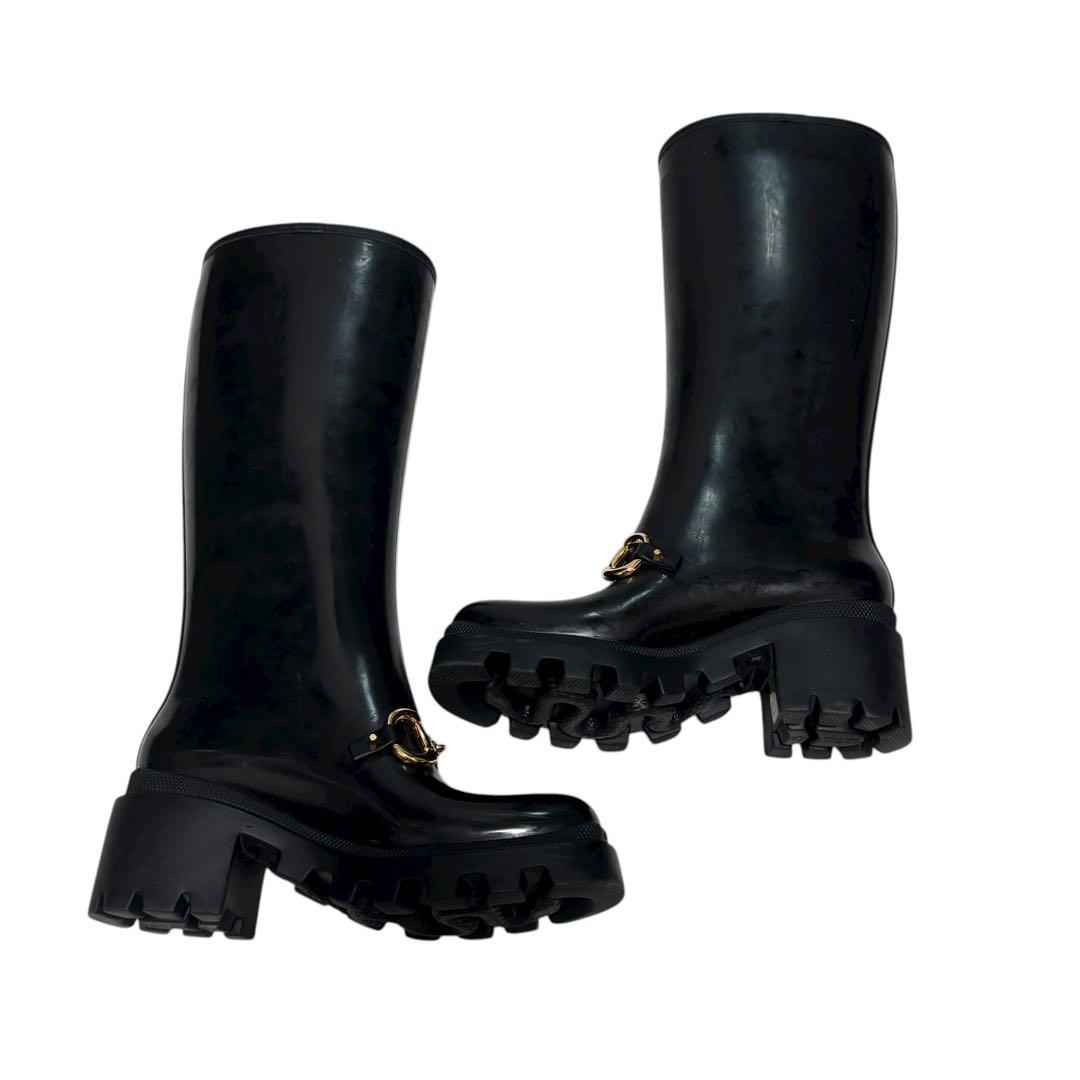 美品　箱あり　GUCCI グッチ　レインブーツ　ホースビット　金具　厚底　36