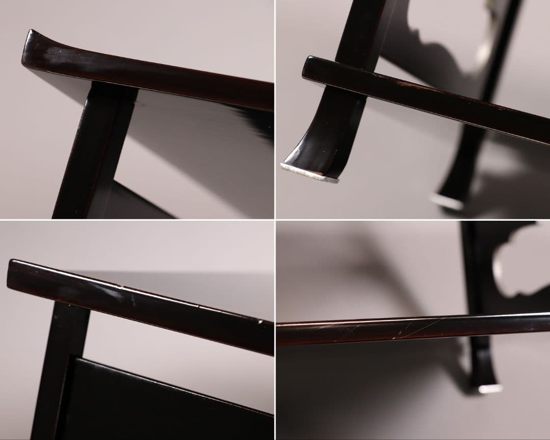 輪島塗 蒔絵師 久世宗春 山水金蒔絵 冠卓 二段卓 花台 黒塗【MA189】