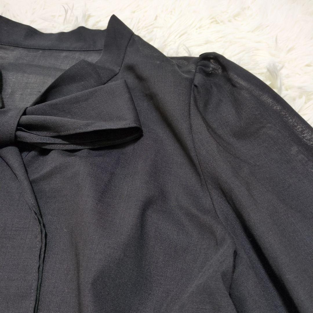 美品【アナイ】ANAYI 黒 ボウタイブラウス 38(M) 透け感 日本製