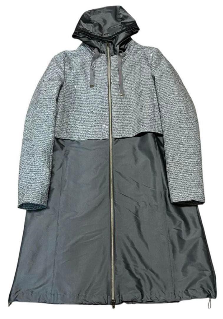 HERNO フード ツイード ドッキング ロングジャケット