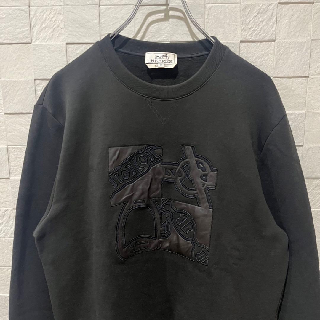 【極美品✨】HERMES スウェット メタルリー・オ・カレ レザーパッチ　黒