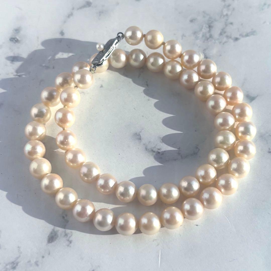 【艶テリ良✨大珠8.5m】あこや本真珠 パールネックレス　干渉色◎ シルバー刻印