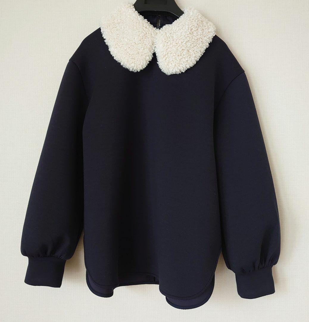 YORI ヨリ/2025 テディカラープルオーバー　ボア　トップス　ネイビー