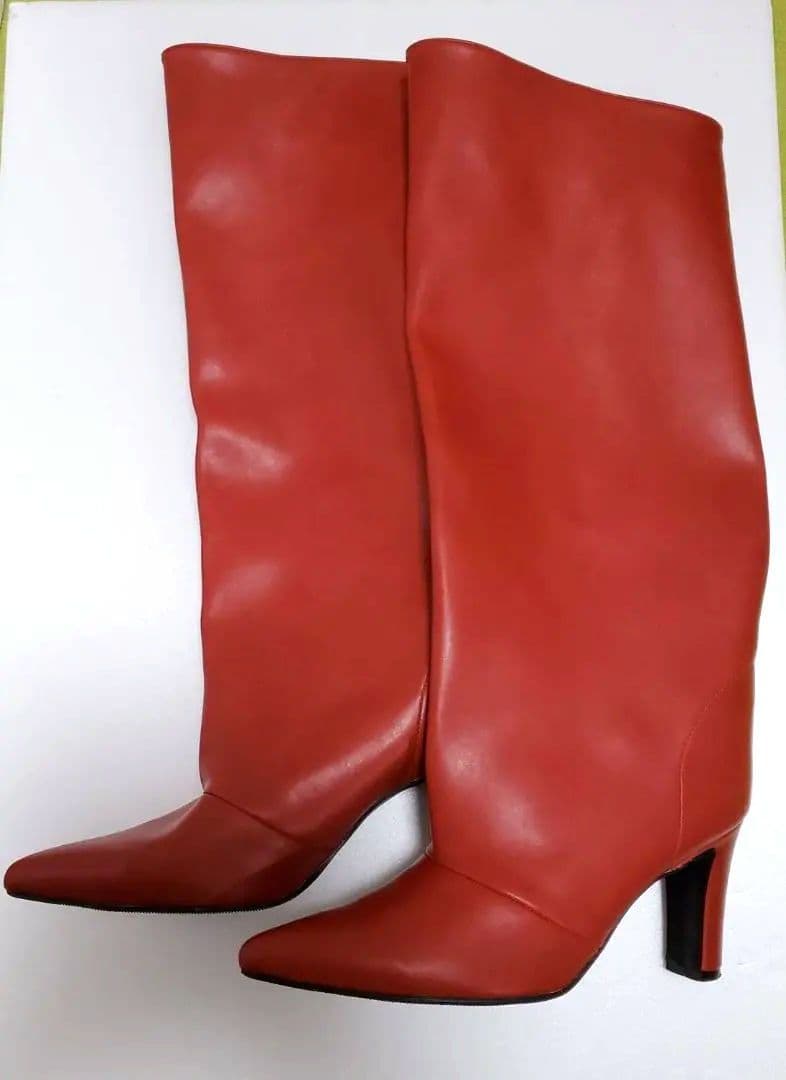 MAMIAN　ワイドシャフト ロングブーツ レッド(8cmヒール)　美品