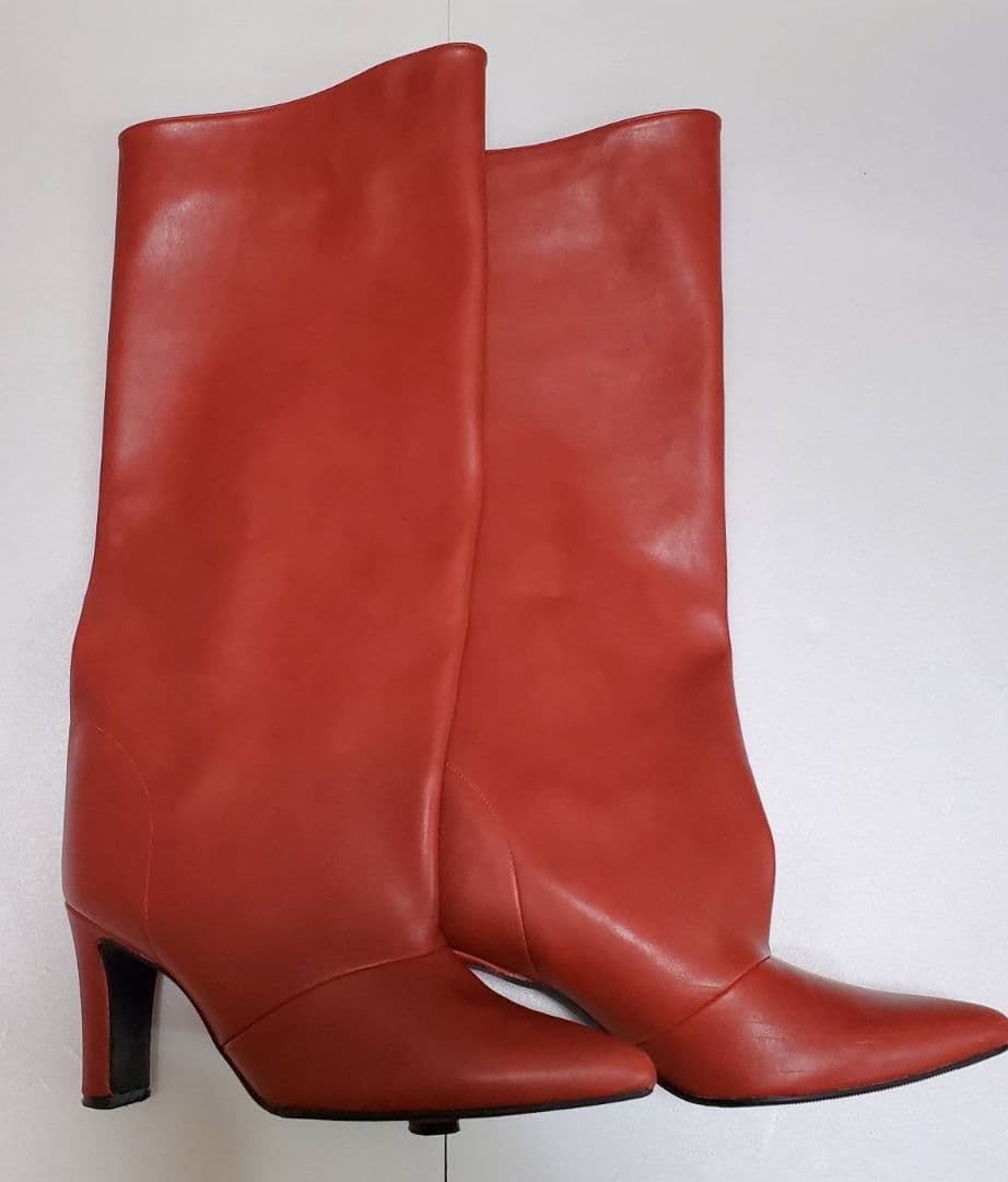 MAMIAN　ワイドシャフト ロングブーツ レッド(8cmヒール)　美品