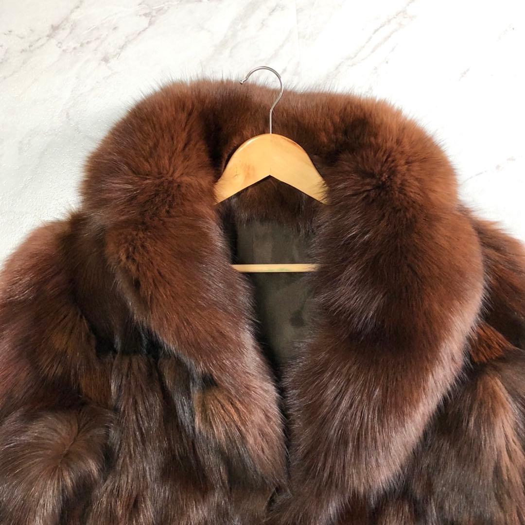 希少✨染めフォックス 本毛皮 リアルファーコート ボリューム◎ ブラウン系