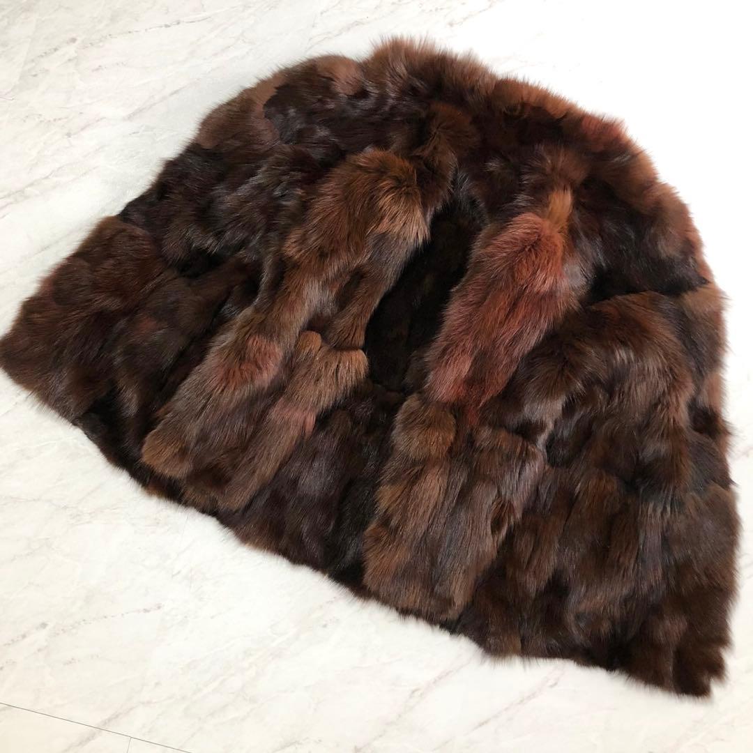 希少✨染めフォックス 本毛皮 リアルファーコート ボリューム◎ ブラウン系