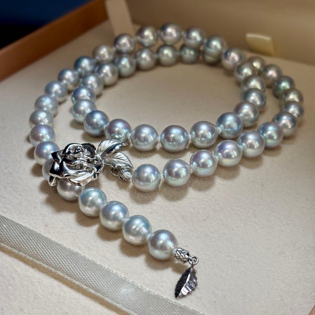 【テリ強 ✨鑑別書付き】あこや真珠　ブルーグレー　約8.0-8.5mm 本真珠