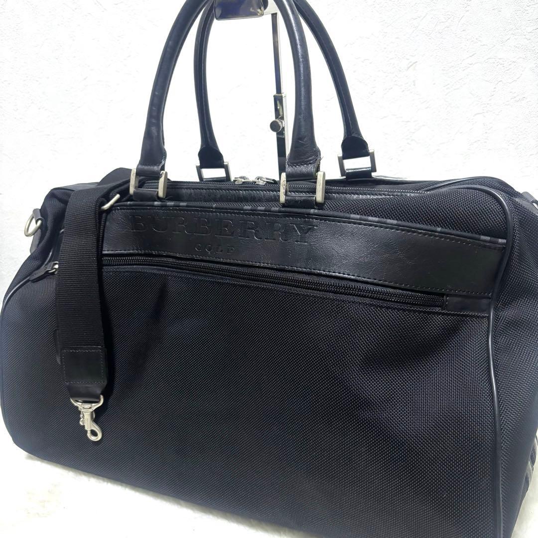 【希少】バーバリーゴルフ 2way ボストンバッグ ブラック ロゴ レザー