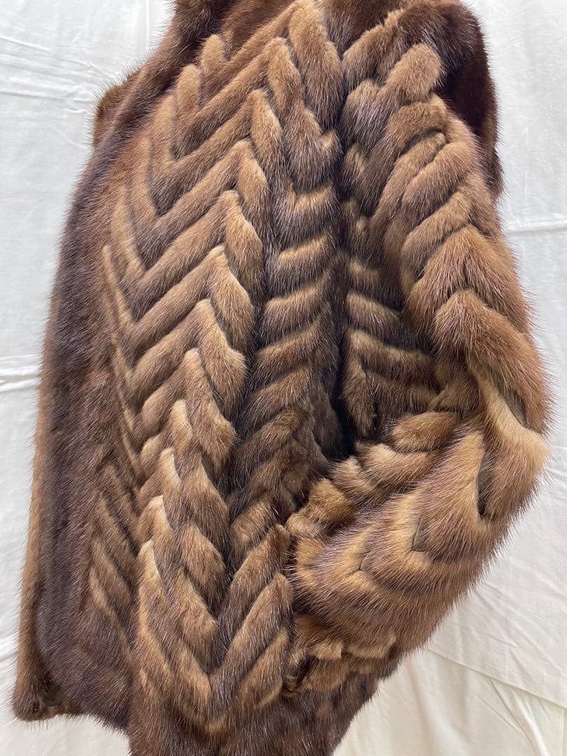【S】ミンク ファー 毛皮 コート ブラウン ミドル丈