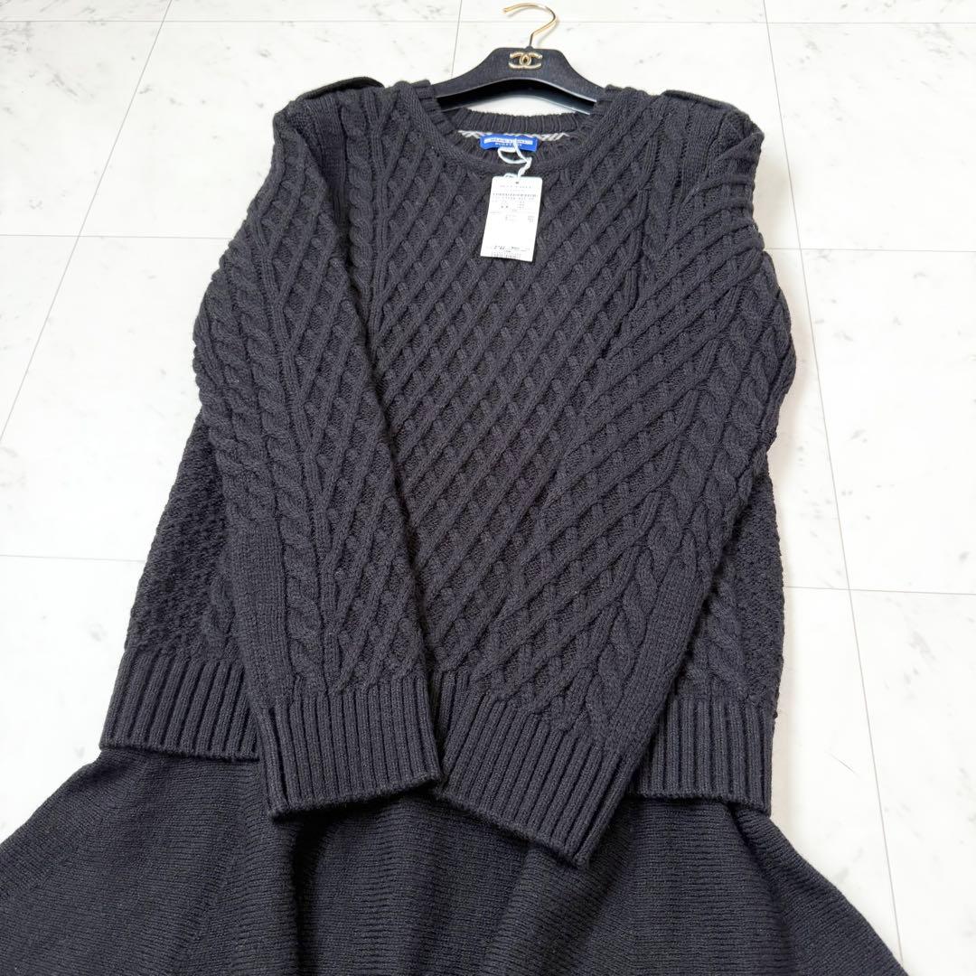 新品❤️BURBERRY BLUE LABEL ケーブルニットワンピース　黒　M