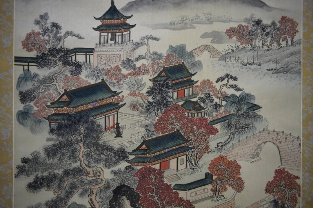 模写/張継/寒山寺画賛/寒山寺/楓橋夜泊/布袋屋掛軸HJ-637