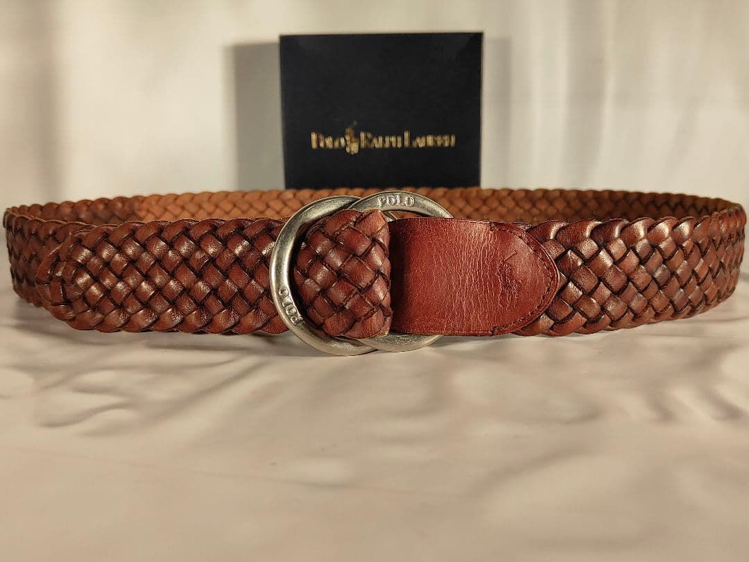 【ヴィンテージ】PRL ポロラルフローレン　高級ダブルリング編み込みドレスベルト