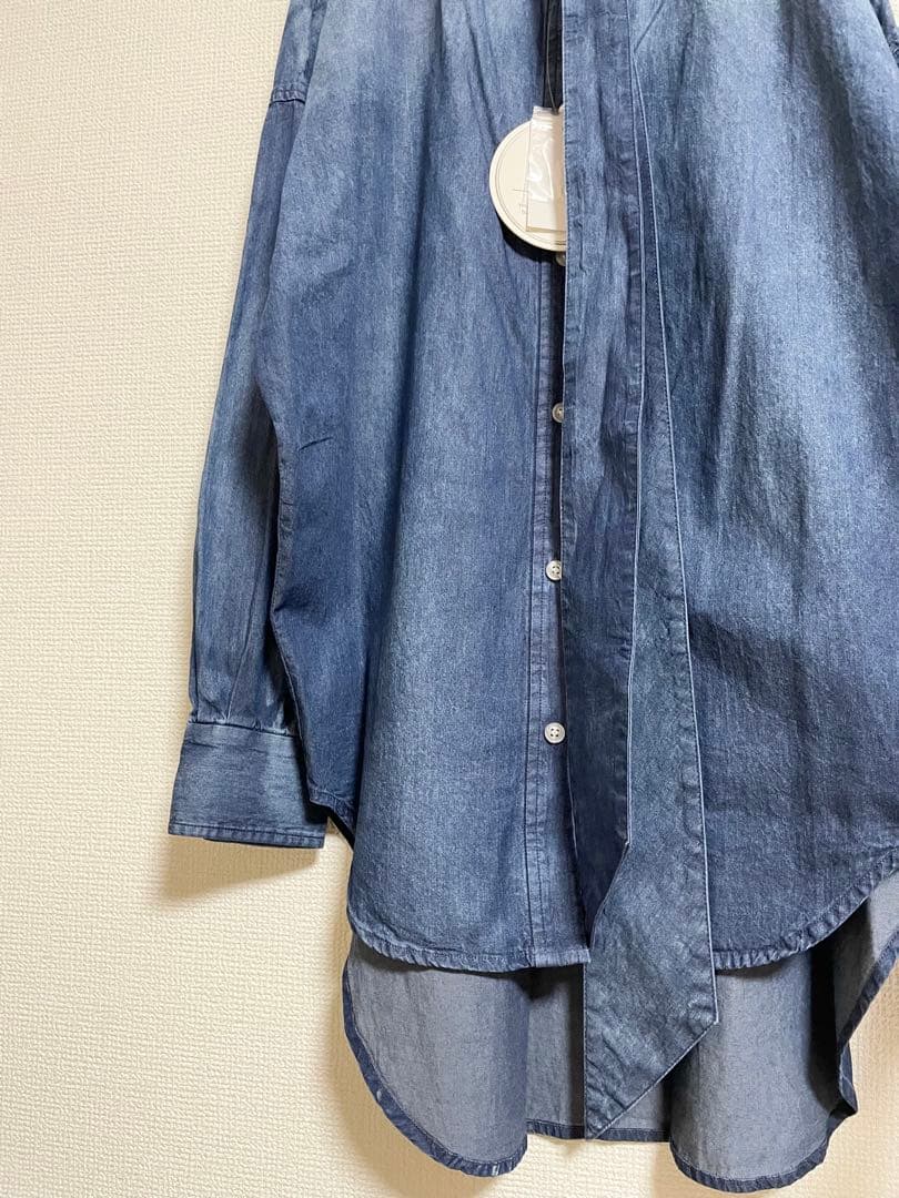 【新品】モニーレ ボウタイ リボン デニムシャツ 濃いブルー ダンガリーシャツ
