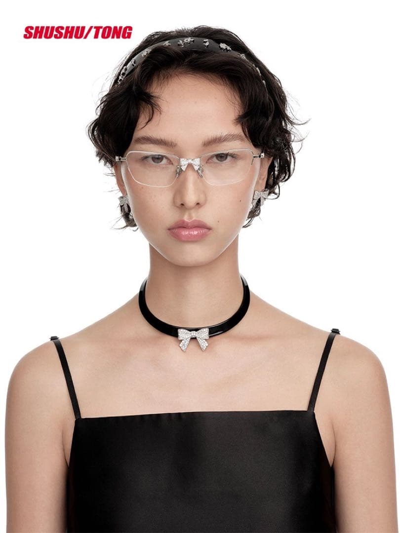 新発売Shushutong YVMIN 金属伊達メガネ　リボン①