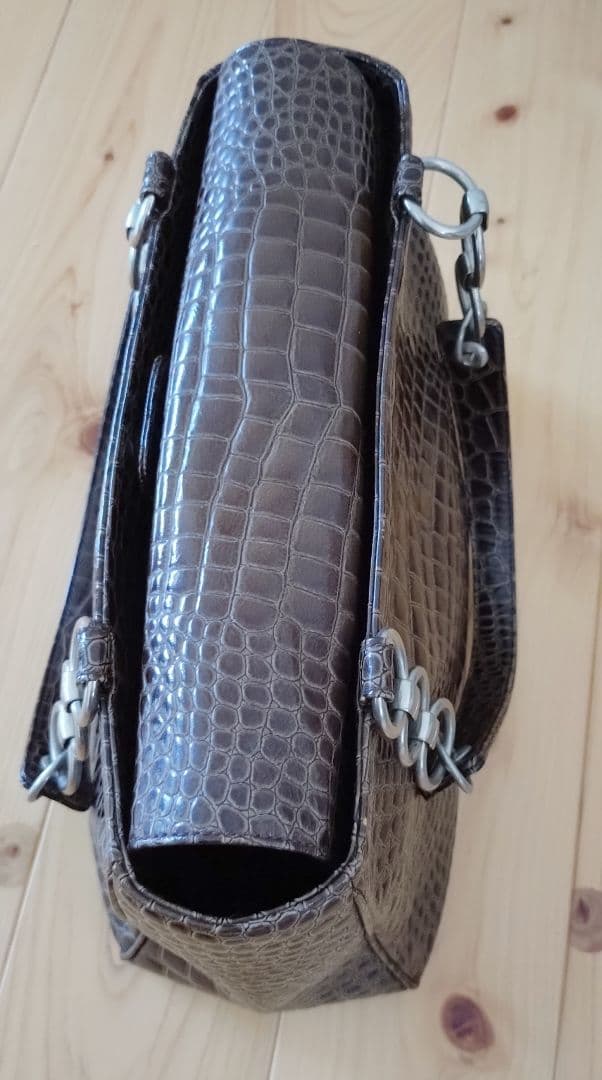 美品★サンローラン　ブラウン クロコダイル型押し　ハンドバッグ★