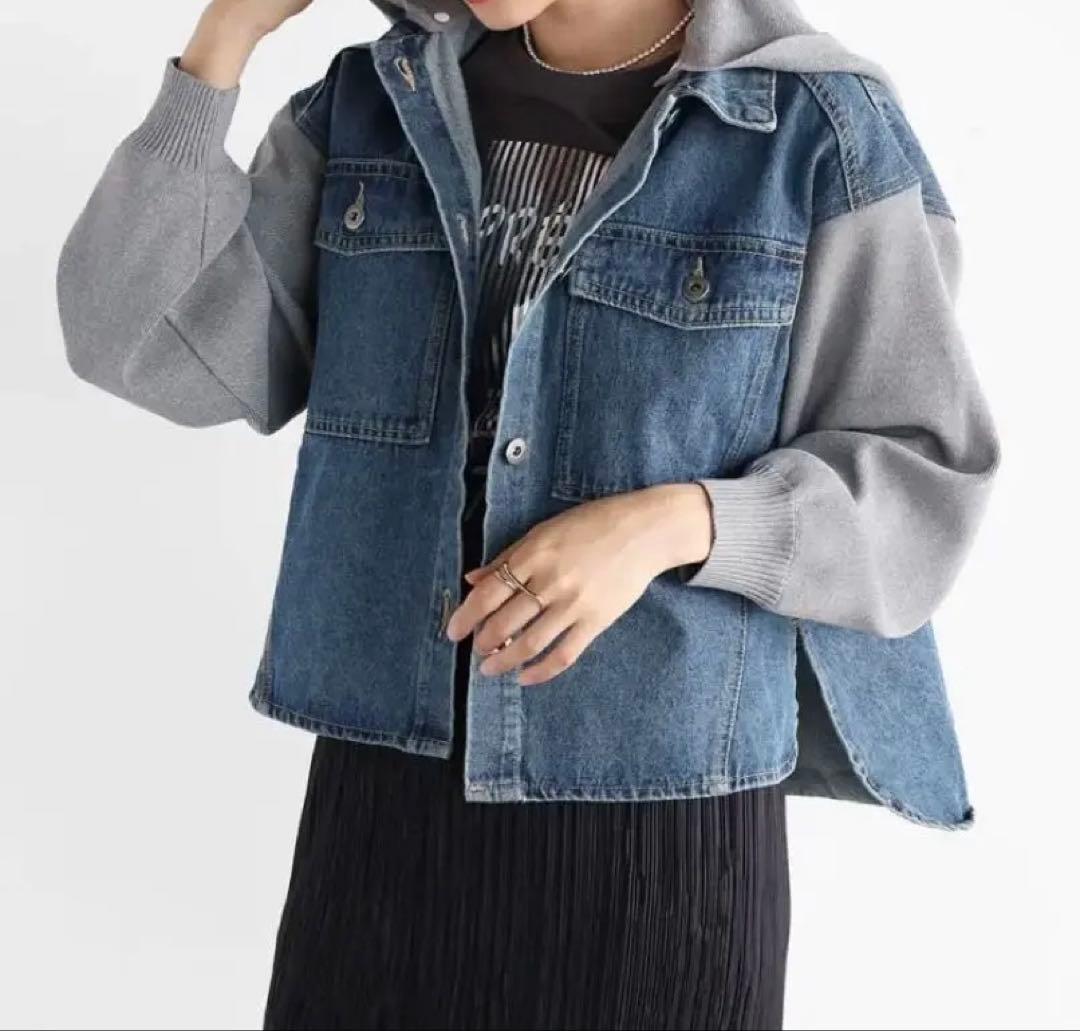 新品未使用タグ付き　定価22000円　Vin ニットドッキングデニムジャケット