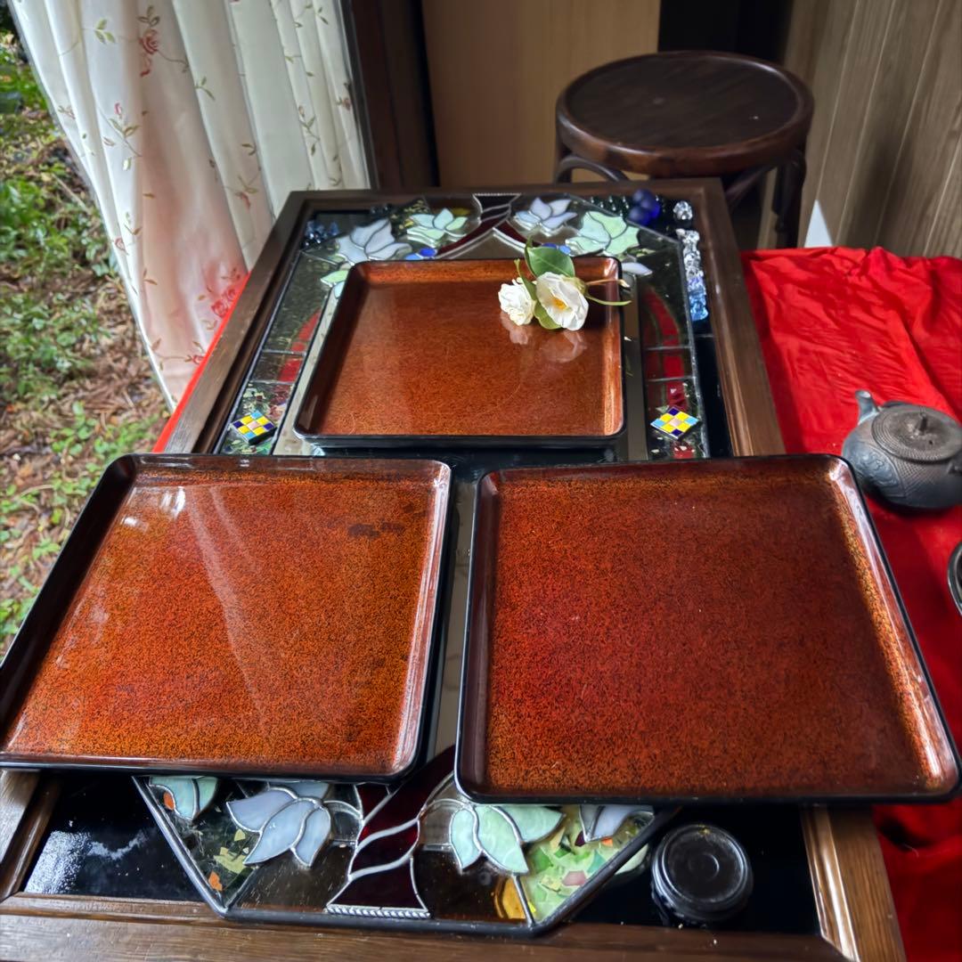 2158様感謝‼️蔵出しJAPAN GOZEN天然木　梨地最高級布着砂子御膳 5客