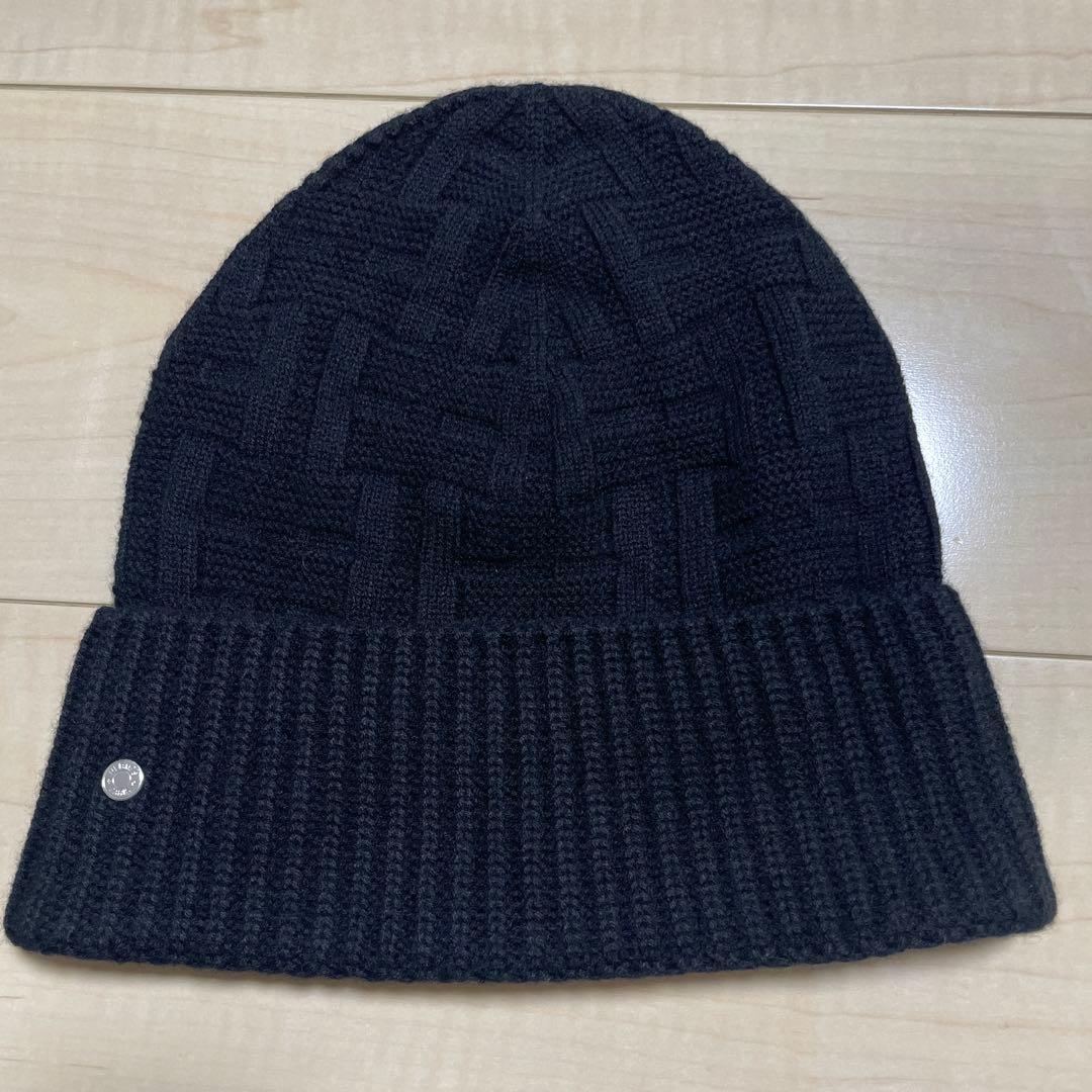 エルメス　HERMES ニット帽　ビーニー　シルバー金具　ブラック
