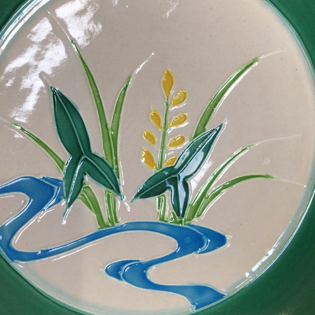 Ｒ９７５　水指　『御室窯造』『流水草花文』『青交趾』『平水指』　共箱　茶道具