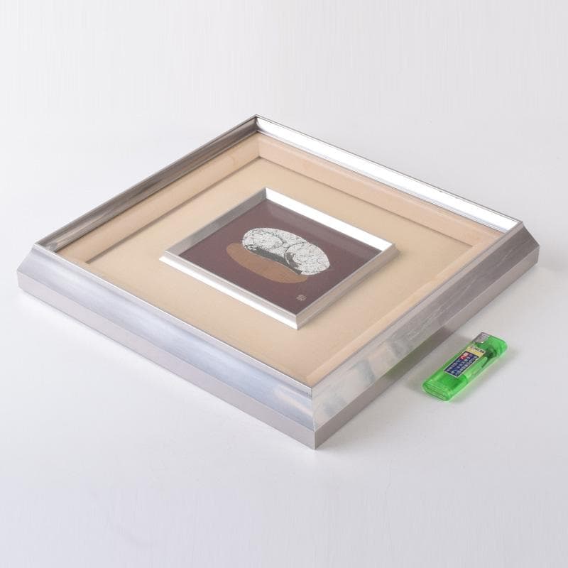 漆芸　輪島塗　卵殻蒔絵　猫　在銘　額装　C　8234A