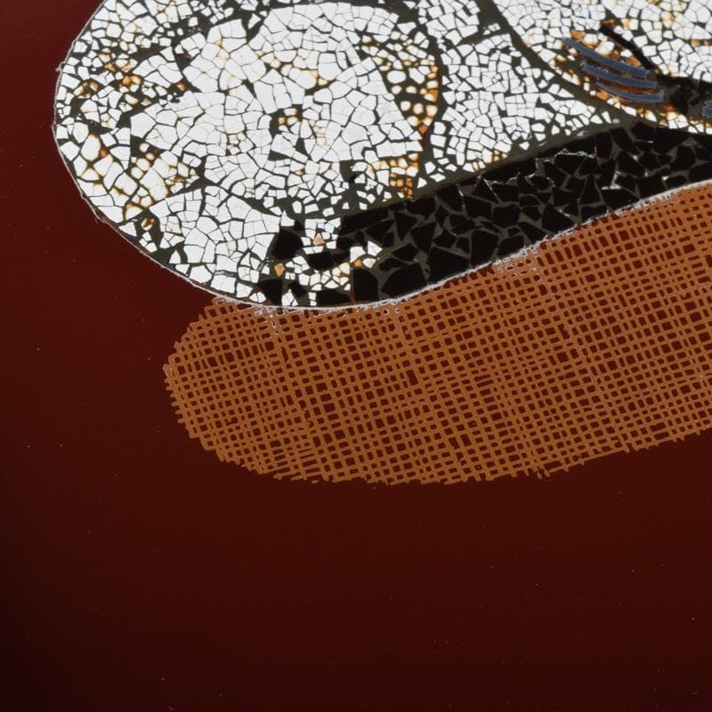 漆芸　輪島塗　卵殻蒔絵　猫　在銘　額装　C　8234A