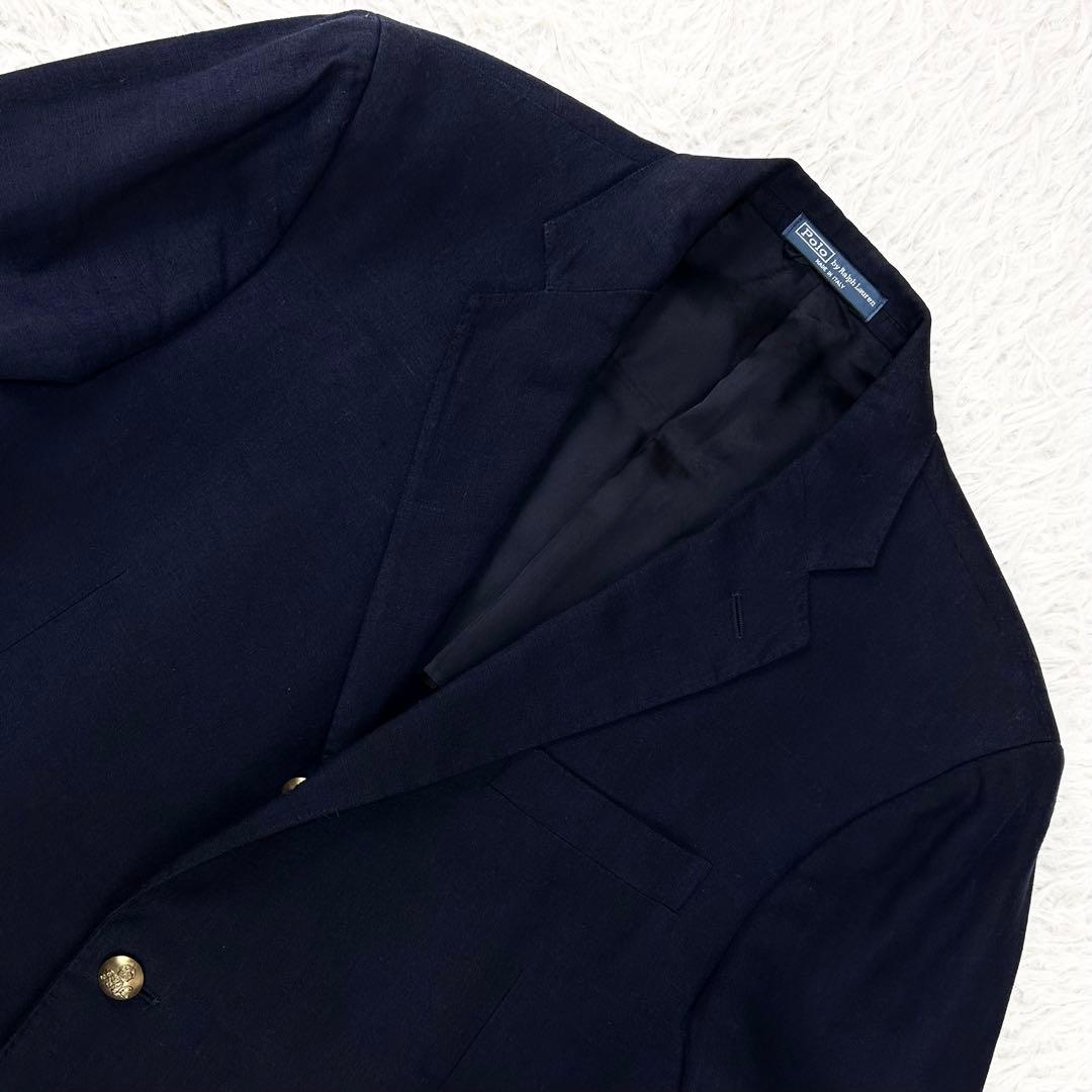 現行 イタリア製 ポロバイラルフローレン ブレザー リネン 紺ブレ 金ボタン