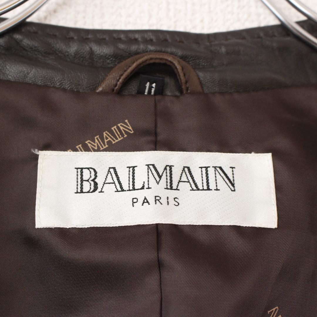 【極美品】BALMAIN シワ加工ラムレザージャケット Lサイズ ブラウン