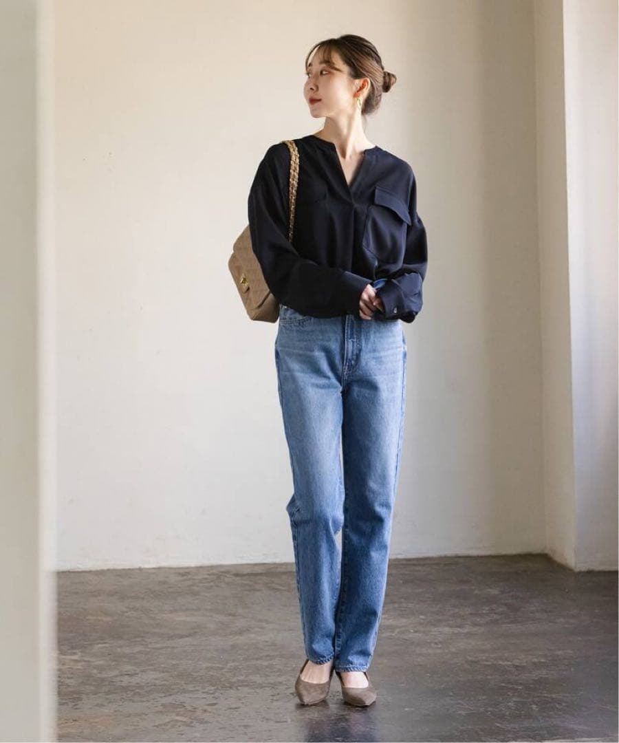 NOBLE ネイビー 長袖シャツ ポケット付き