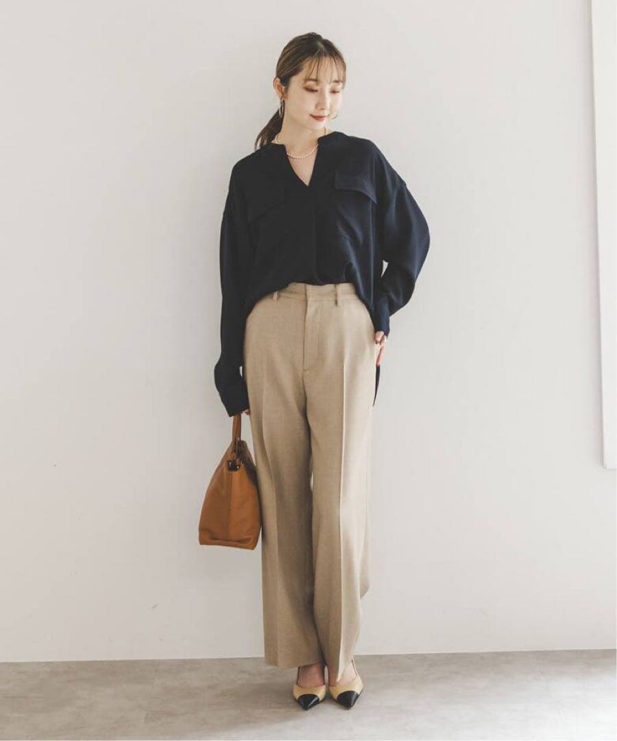 NOBLE ネイビー 長袖シャツ ポケット付き