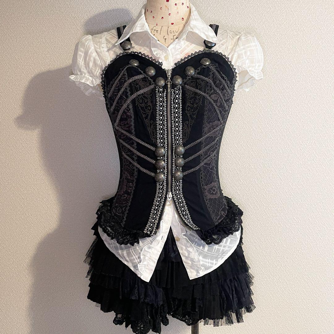 00s 希少 ozz angelo 総柄ボーン入りコルセットキャミ gothic