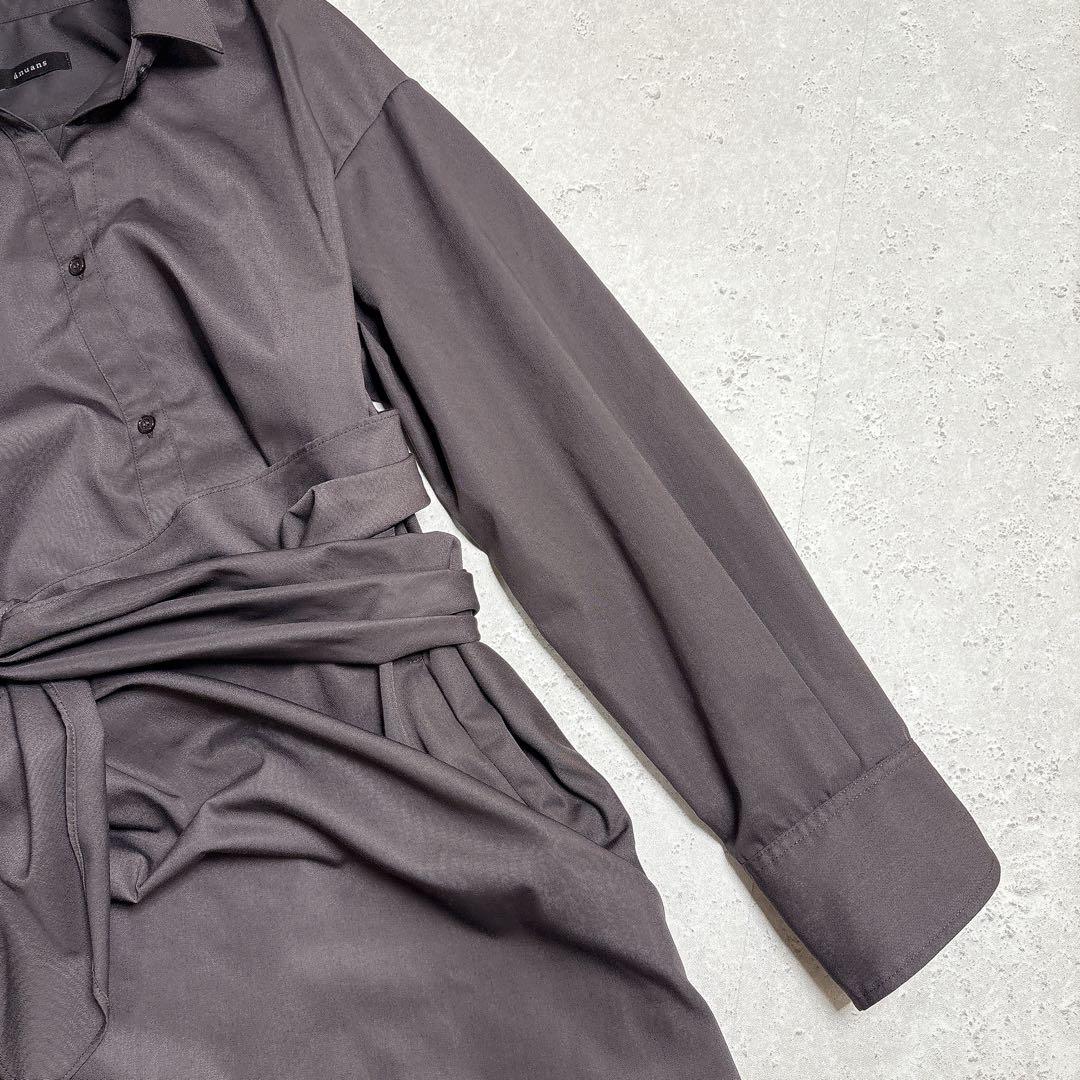 アニュアンス 洗える✨️ラップストレートシャツワンピース ダークブラウン