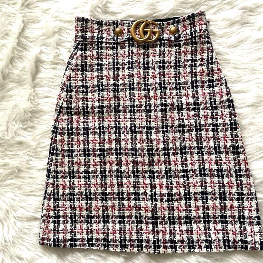 【GUCCI】GGロゴ付きツイードタイトスカート
